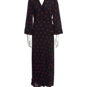 Ganni Black and Red Cowl Neck Wrap Dress